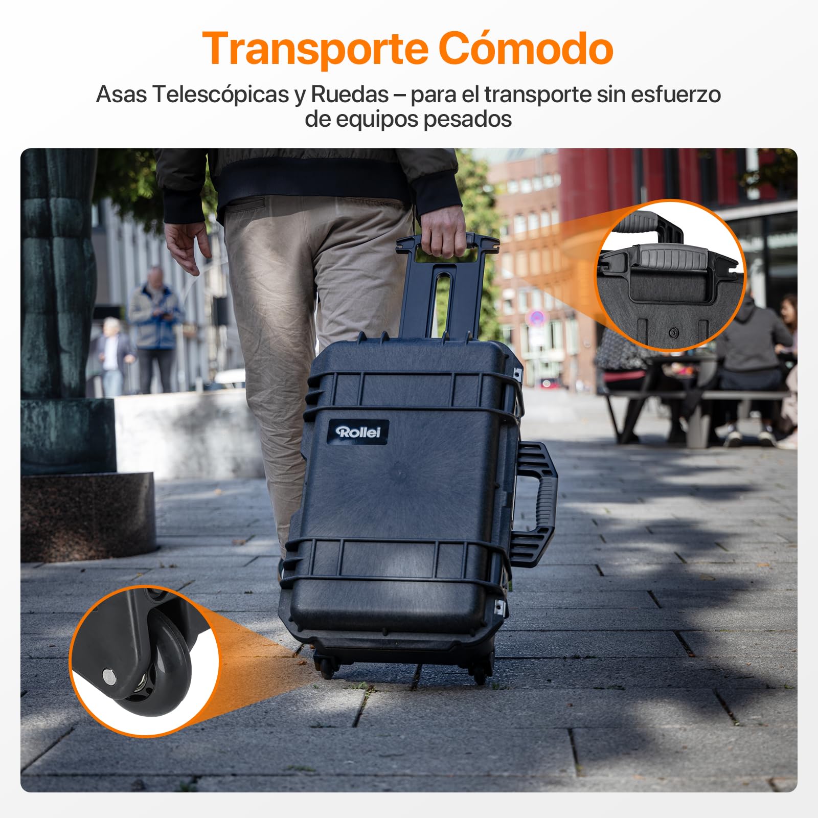 Rollei Maleta para cámara, Extremadamente Robusta, irrompible e Impermeable, Grande, con Ruedas, para Exteriores, regulación automática de la presión y protección antirrobo, maletín para cámara
