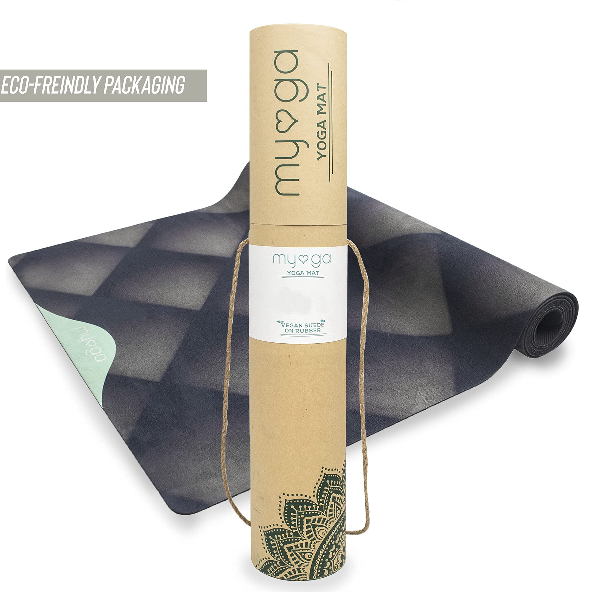 Tappetino per yoga in gomma scamosciata vegana Myga - Tappetino per esercizi fitness antiscivolo ecologico, allenamento di base per casa, palestra, studio