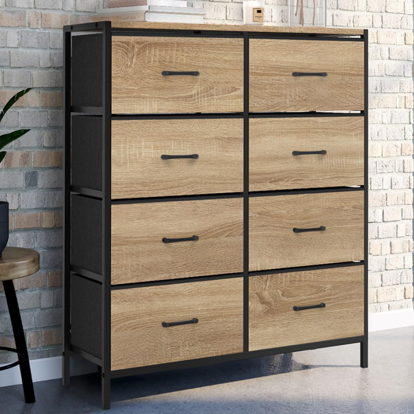IDMarket - Cómoda 8 cajones de tela Utah 80 cm, mueble de almacenamiento, diseño industrial