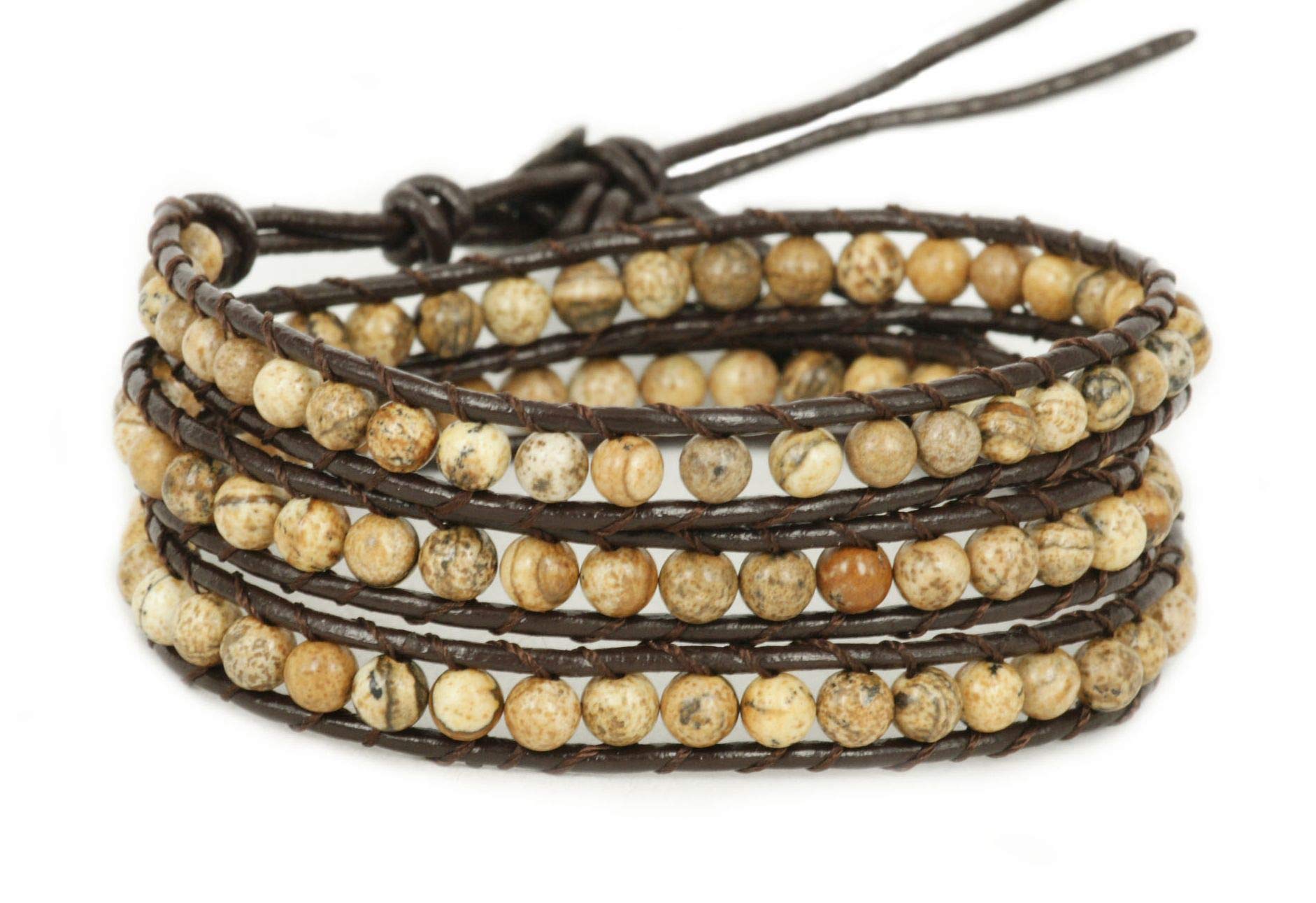 BLUEYES COLLECTION 3 Wrap Genuine Leather Bracelet Gemstone Bead