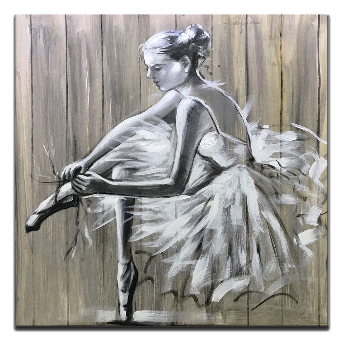 Boiee Art,32x32Inch White Dress Ballerina Girl Dancer Oil Painting Abstract Wall Art on Canvas for Modern Home Wall Decoration Contemporary Artwork Ballet Art Wood Inside Framed Ready to Hang