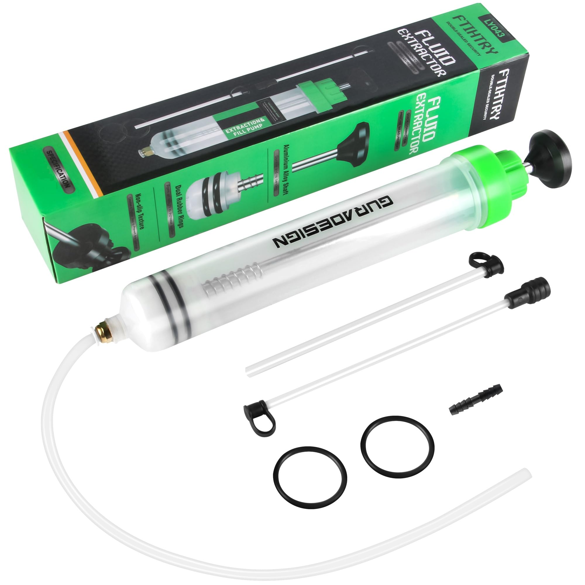 200CC Automotive Fluid Extractor Pump with Long Rubber Hose, Fluid Syringe Pump Manual Suction Vacuum Fuel Car Transfer,(7 Oz./0.21 Qt./200 CC)