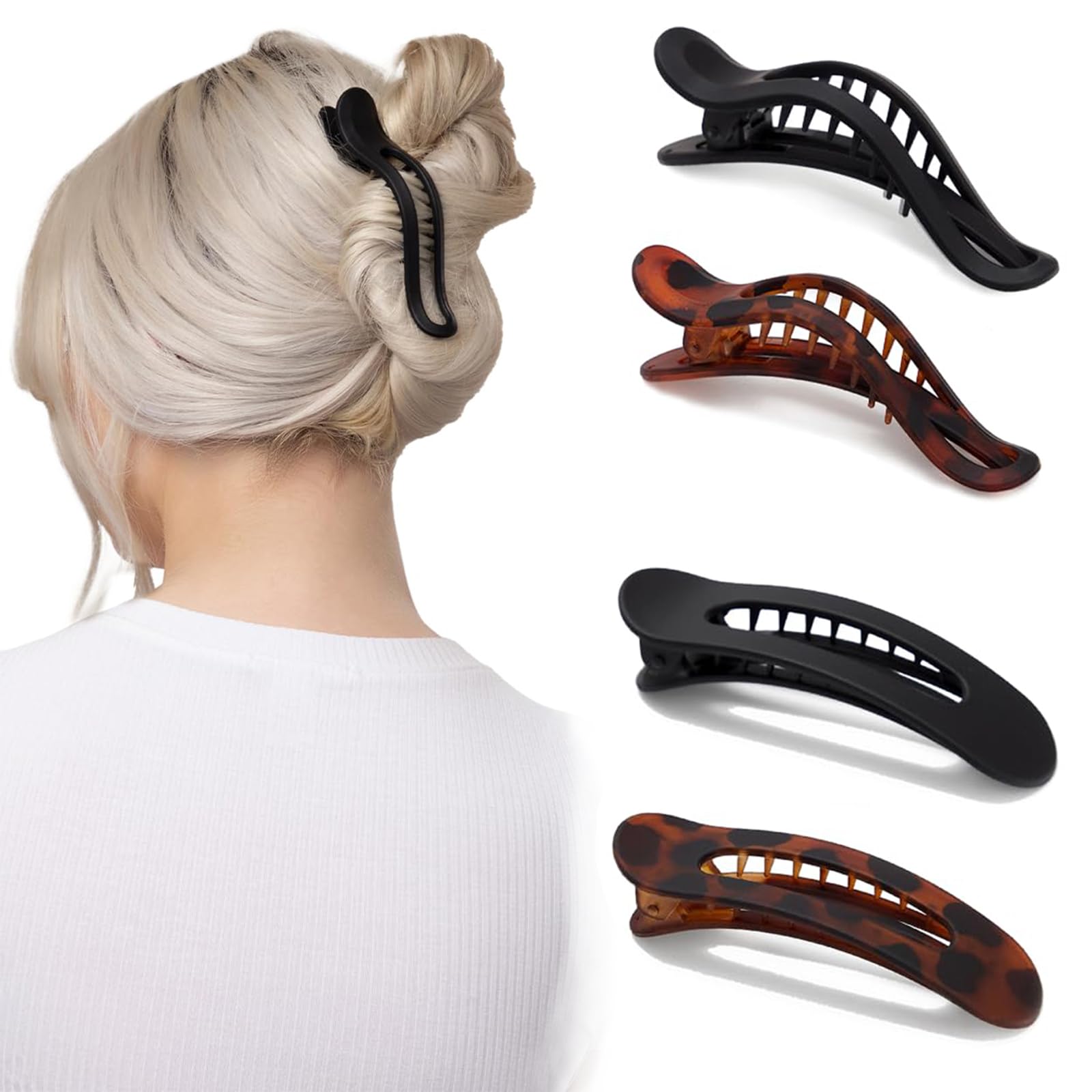 Flat Hair Claw Clips, 4 PCS Lay Flat Hair Clip For Girls In 2 Style