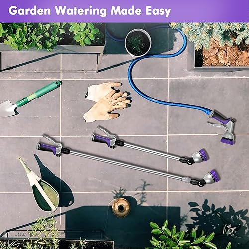 Miniatura 6 de RESTMO Varita de riego de metal de 36 a 60 pulgadas (3-5 pies), tubo telescópico largo  Cabezal de trinquete ajustable de 180  7 patrones de rociado