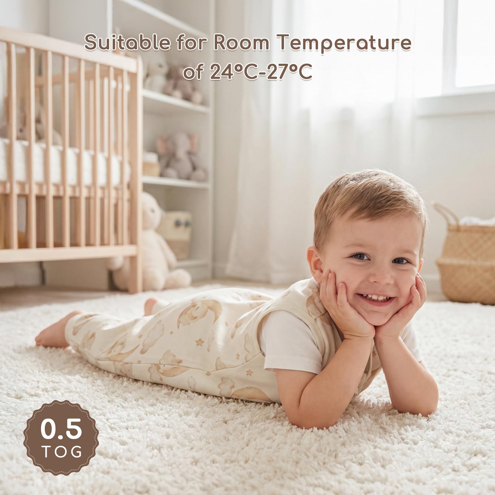 Gigoteuse d'Été Bébé avec Pieds 0.5 TOG 100% Coton, 18-36 Mois, Lot de 2 Gigoteuses à Jambes, Gigoteuse Été Respirante pour Garçon Fille, 80 cm Ballon Marron