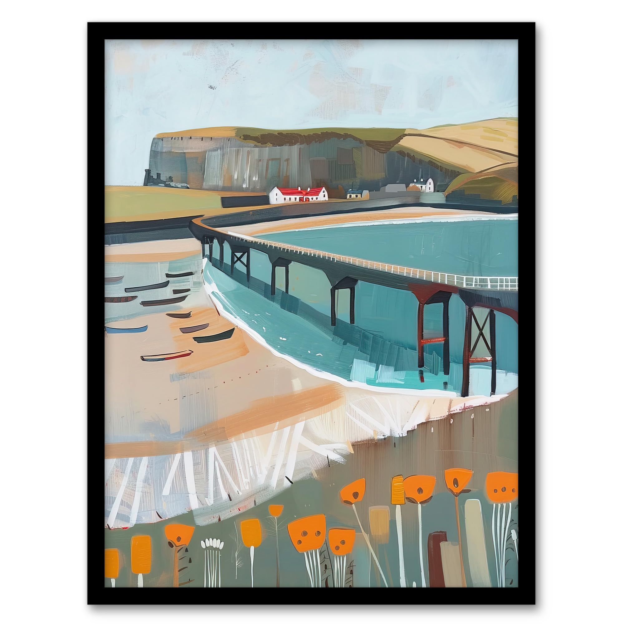 Artery8 Abstract Painting Hunt Cliff Saltburn Yorkshire Living Room Artwork Framed Wall Art Print A4