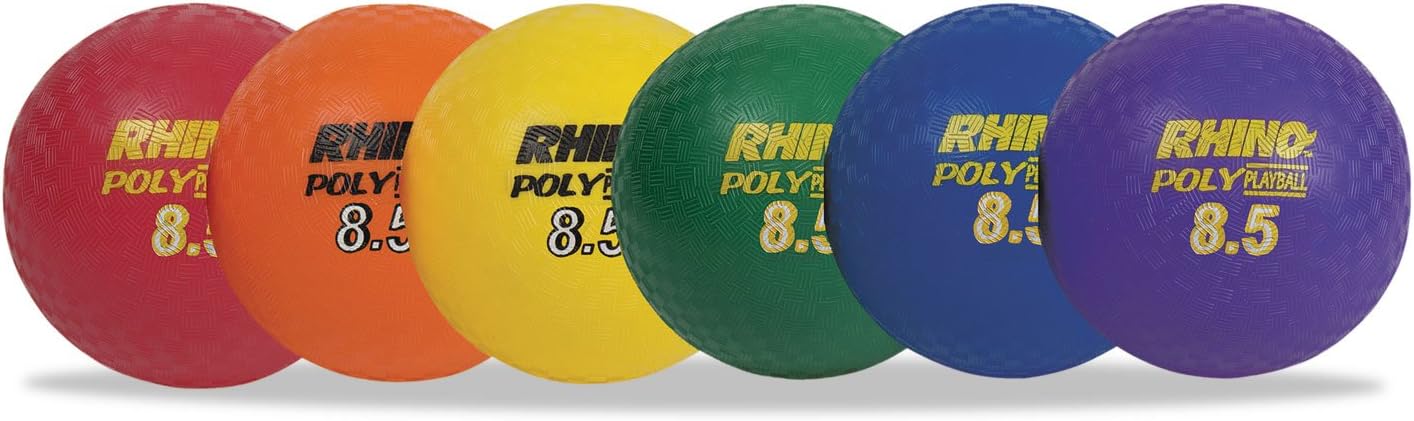 Champion Sports PX85SET Rhino Playground Ball Set, 8 1/2" Diameter, Rubber, Assorted, 6 Balls/Set