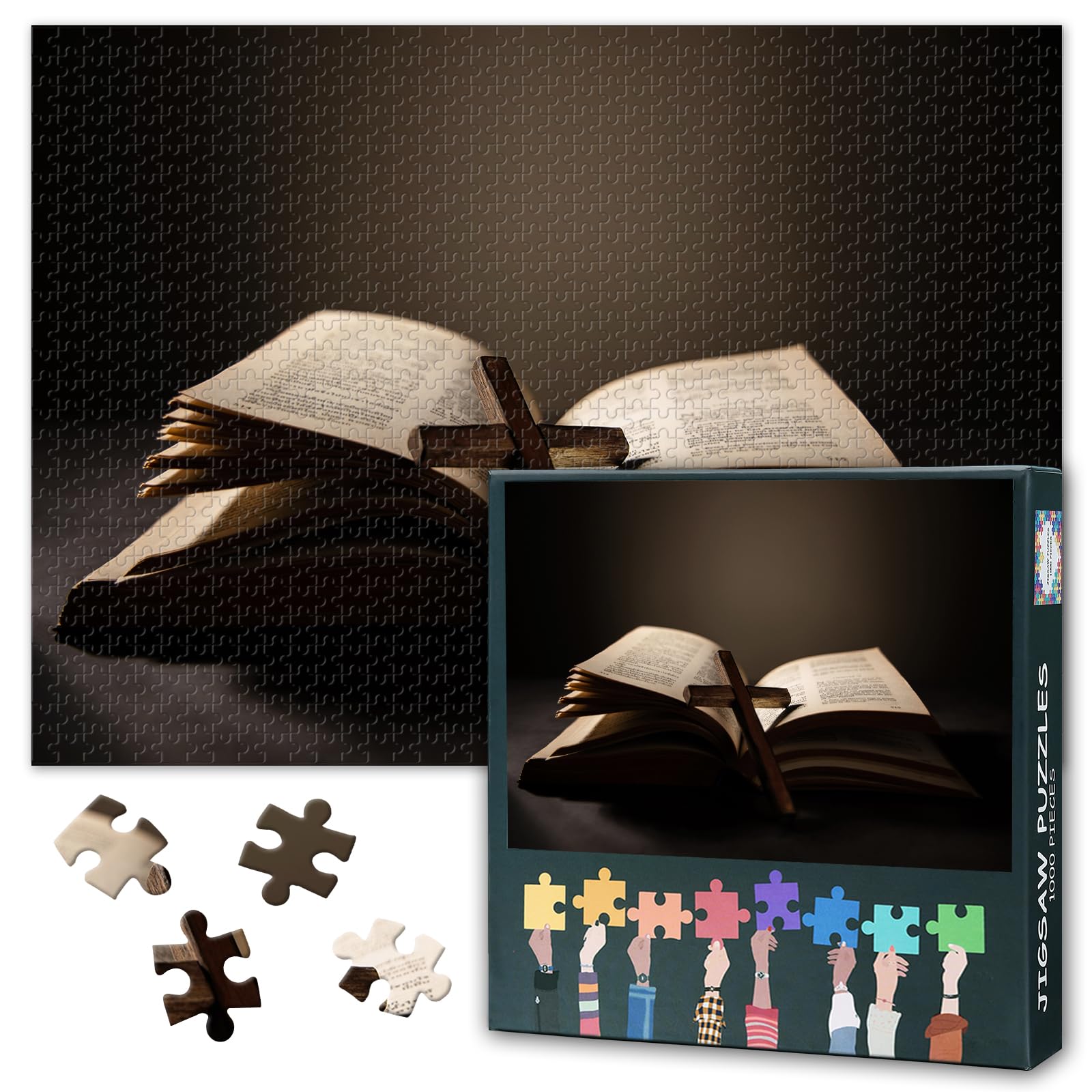 Jigsaw Puzzles for Adults 1000 Holy Bible and Cross, Difficult Family Puzzle Educational Games Home Decoration Jesus Christ, Challenging Puzzles for Adults Men & Women Gift (27.5"x19.7") โ image 1