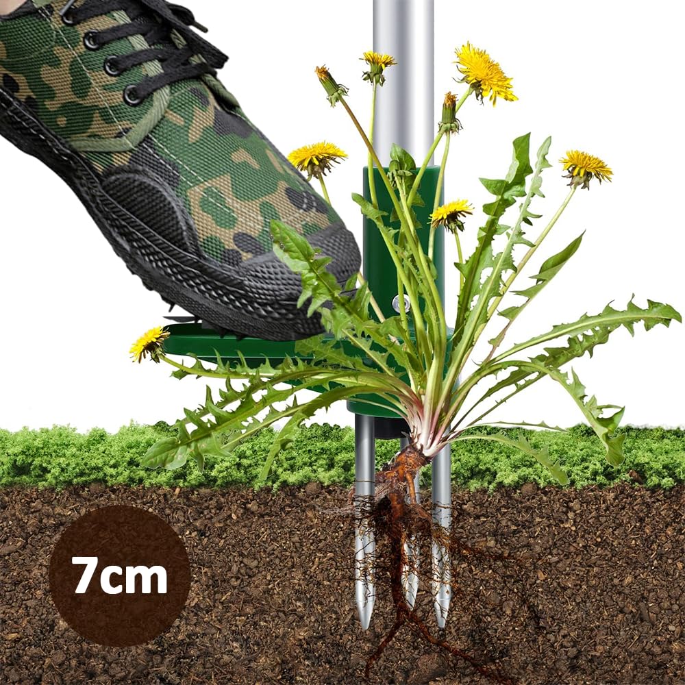 Armo® Handheld Weed Puller Long Handle Garden Weeding Tool With 3 Claws Weed Root Puller Grabber 100CM, Black And Green - 4