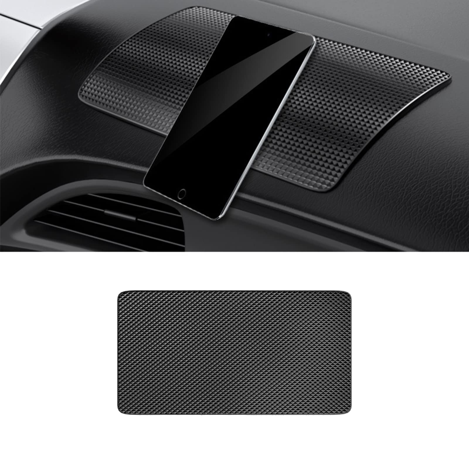 neynavy Pack-1 Car Dashboard Anti-Slip Mat, 10.6In x 5.9In Adhesive Grip Pad, Cell Phone Fixed Shelf Mat, Item Placement Mat, for Keys, Mirrors, GPS, Coins Fixate Gel Pad, Washable (Black)