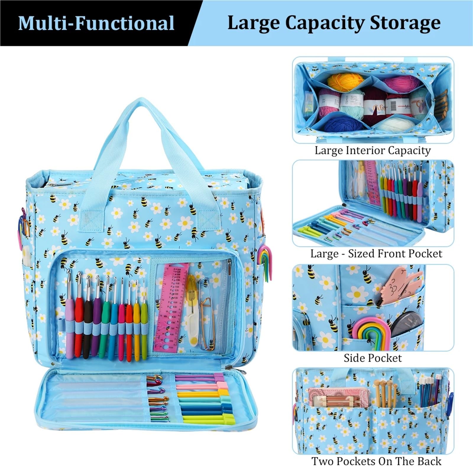 Bolsa de almacenamiento for lanas, bolsos gancho ganchillo alta capacidad, agujas coser DIY, accesorios Herramientas tejido, organizador viaje para Agujas, Hilo(Retro)