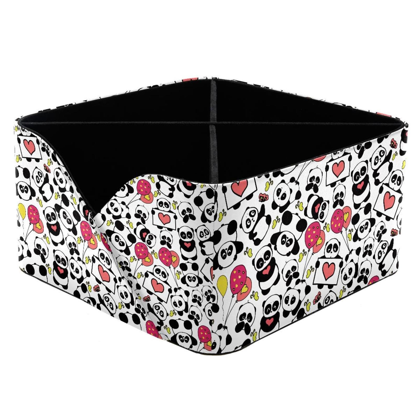 KengjuTesu Cute and Funny Panda Hearts Balloon Pattern Desktop Organizer Pen Holder, Rectangular Pencil Cup for Office, Study and Makeup Stations