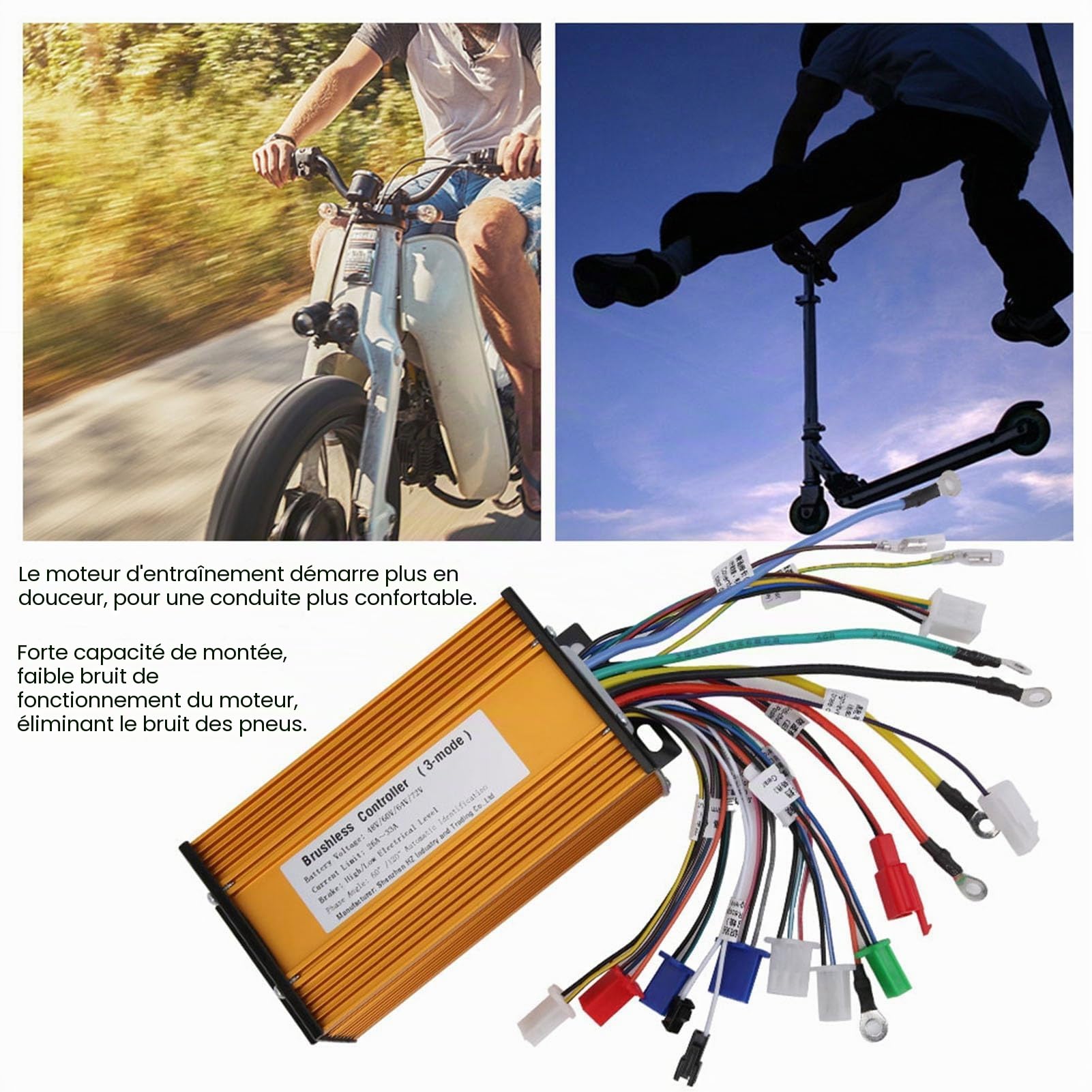 Contrôleur de Moteur électrique,48V/60V/64V/72V Contrôleur de Moteur Sans Balais pour Scooter électrique E-Bike, Faible Bruit de Fonctionnement du Moteur, Forte Capacité de Montée