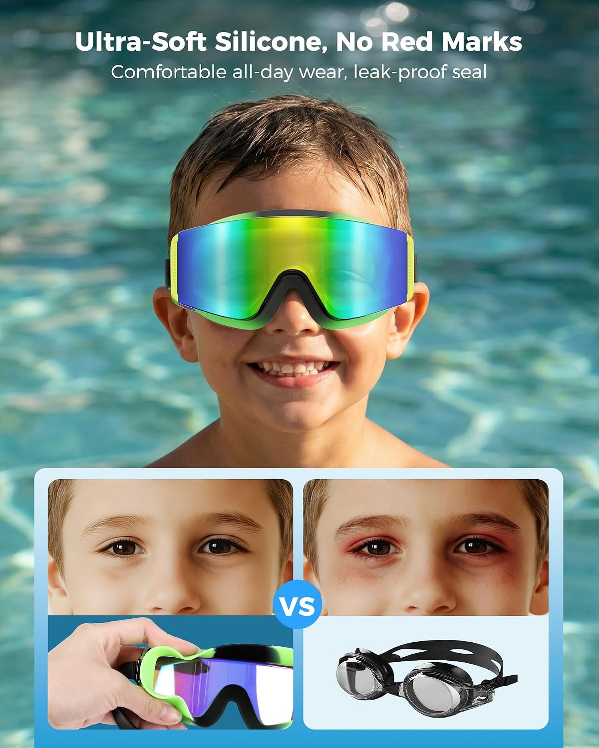 Aegend Kids Swim Goggles 2 Pack – Large Frame Anti Fog Soft Silicone Leak Proof UV Protection for Boys Girls Age 3-15