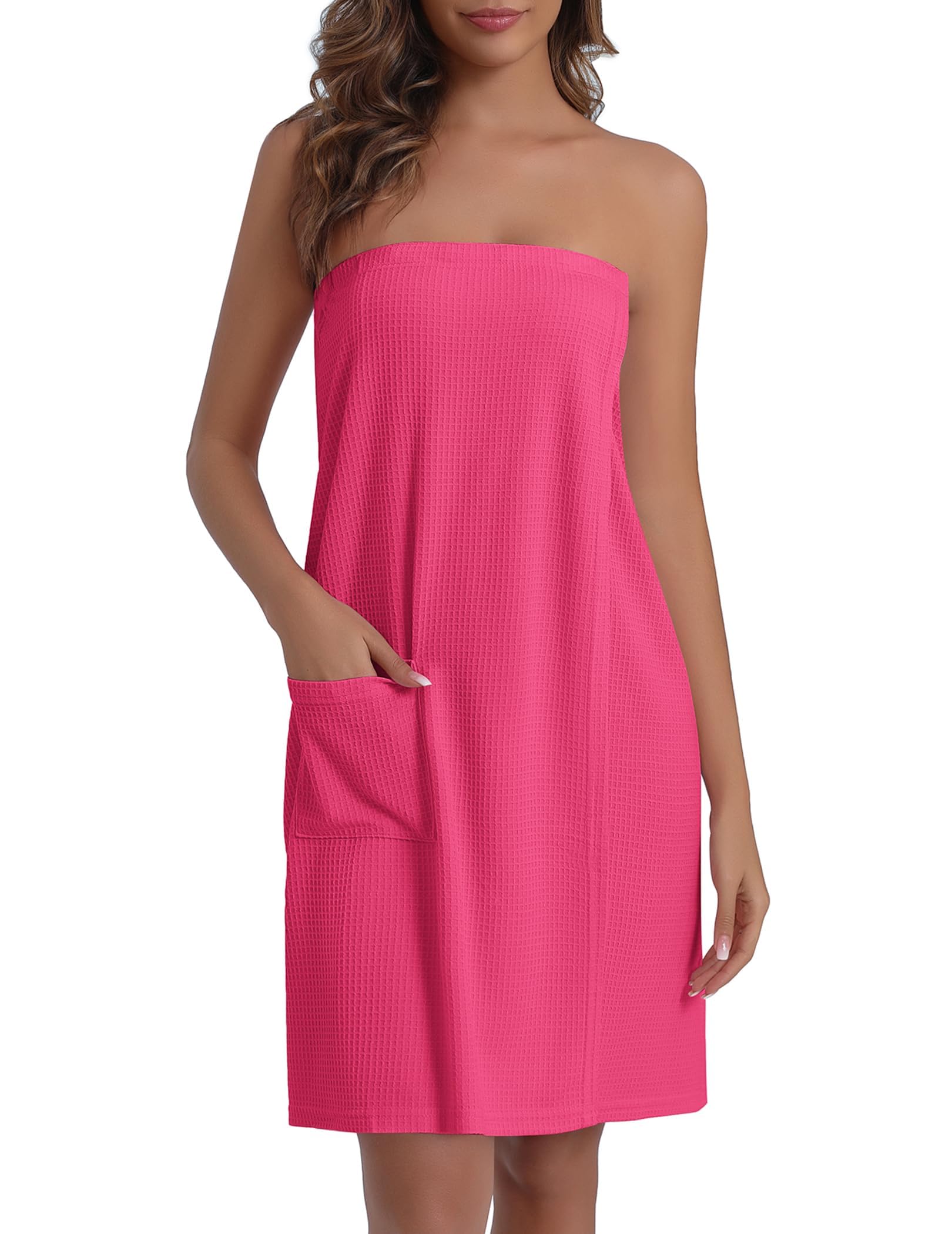 Ekouaer Waffle Robes For Women Bath Wraps Lightweight Knee Length Soft Shower Robe with Pocket S-L