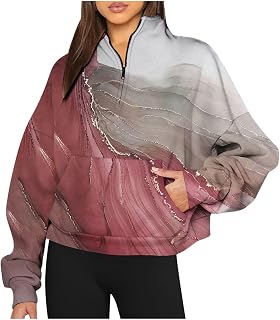 squarex Hawaiian Shirts for Women Women's Fashion Printed Long-sleeved Half-zip Hoodless Stand-up Collar Hoodie Black Ribbed Bodysuit Women Crew Neck Long Sleeve Crop Top Black Long Sleeve Top Women