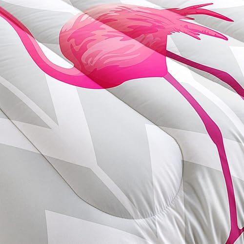 Miniatura 5 de Juego de edredón de flamenco, tamaño individual, diseño de rayas geométricas tropicales, flamencos, para niños, niñas, niños y adultos, con 1