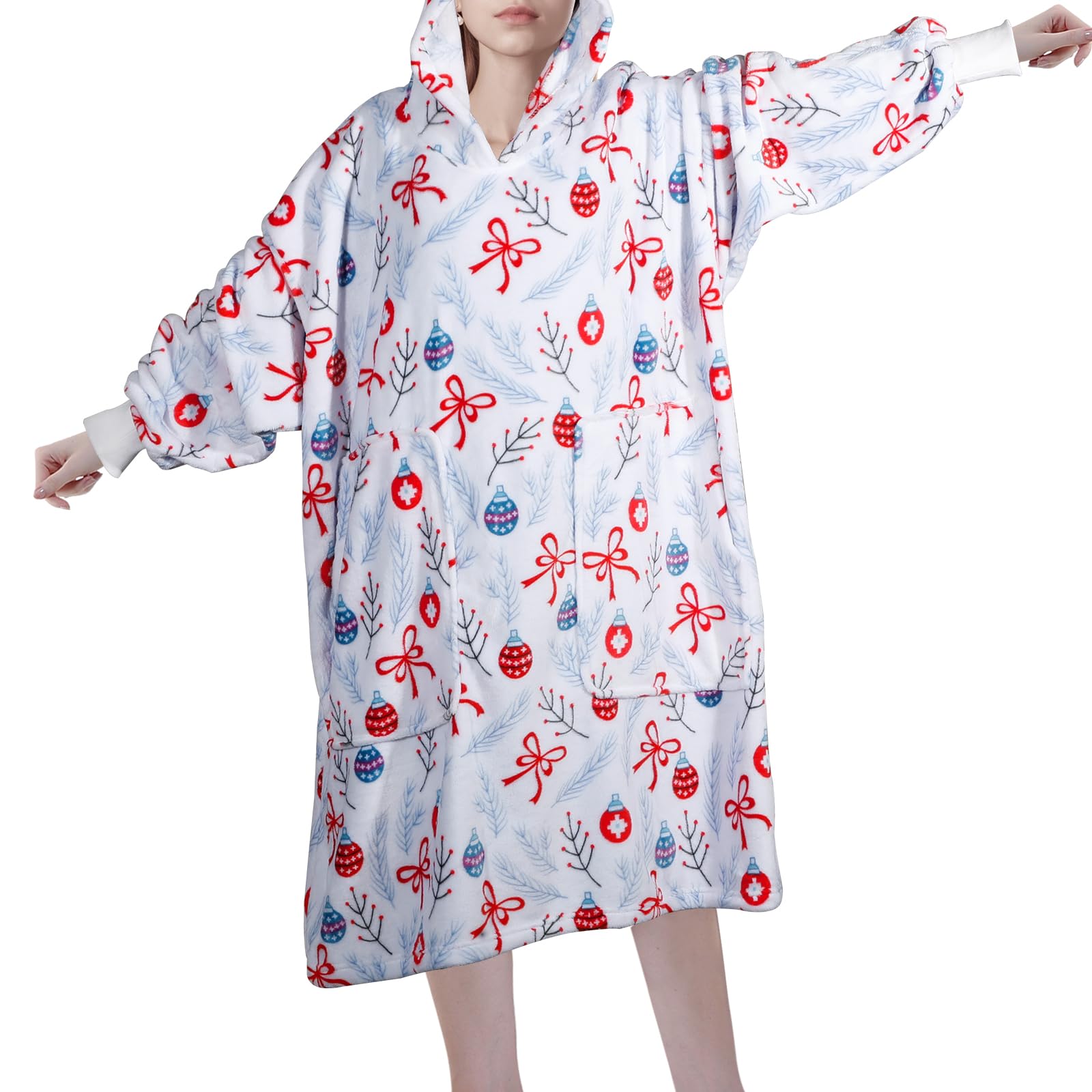 Easy-Going Oversized Flannel Wearable Blanket Hoodie for Adults, One Size Fits All