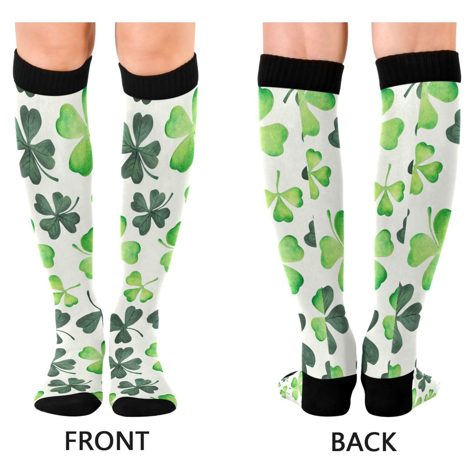 Dussdil Patricks Day Dark Green Clover Compression Socks for Women Men Christmas Circulation Long Knee Socks for Winter Warm Stockings Socks