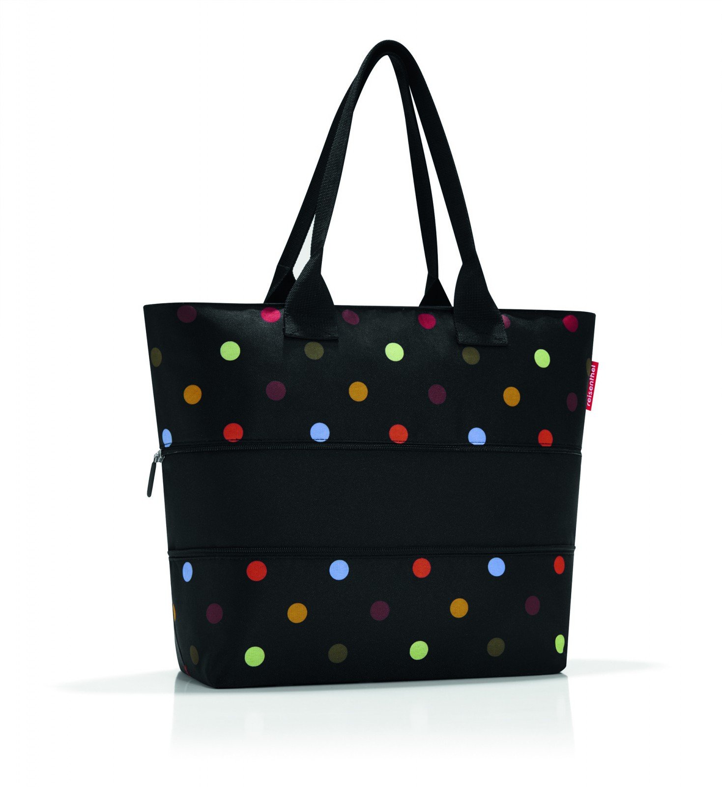 reisenthel shopper M - sac de shopping pour vos courses, 1 poche intérieure zippée, fond du sac carré pour plus de stabilité, ouverture avec fermeture zippée, volume 15l, motif à pois