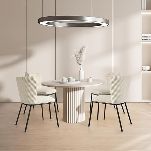 Miniatura 5 de Juego de 2 sillas de comedor, sillas tapizadas sin brazos para cocina y comedor, color beige