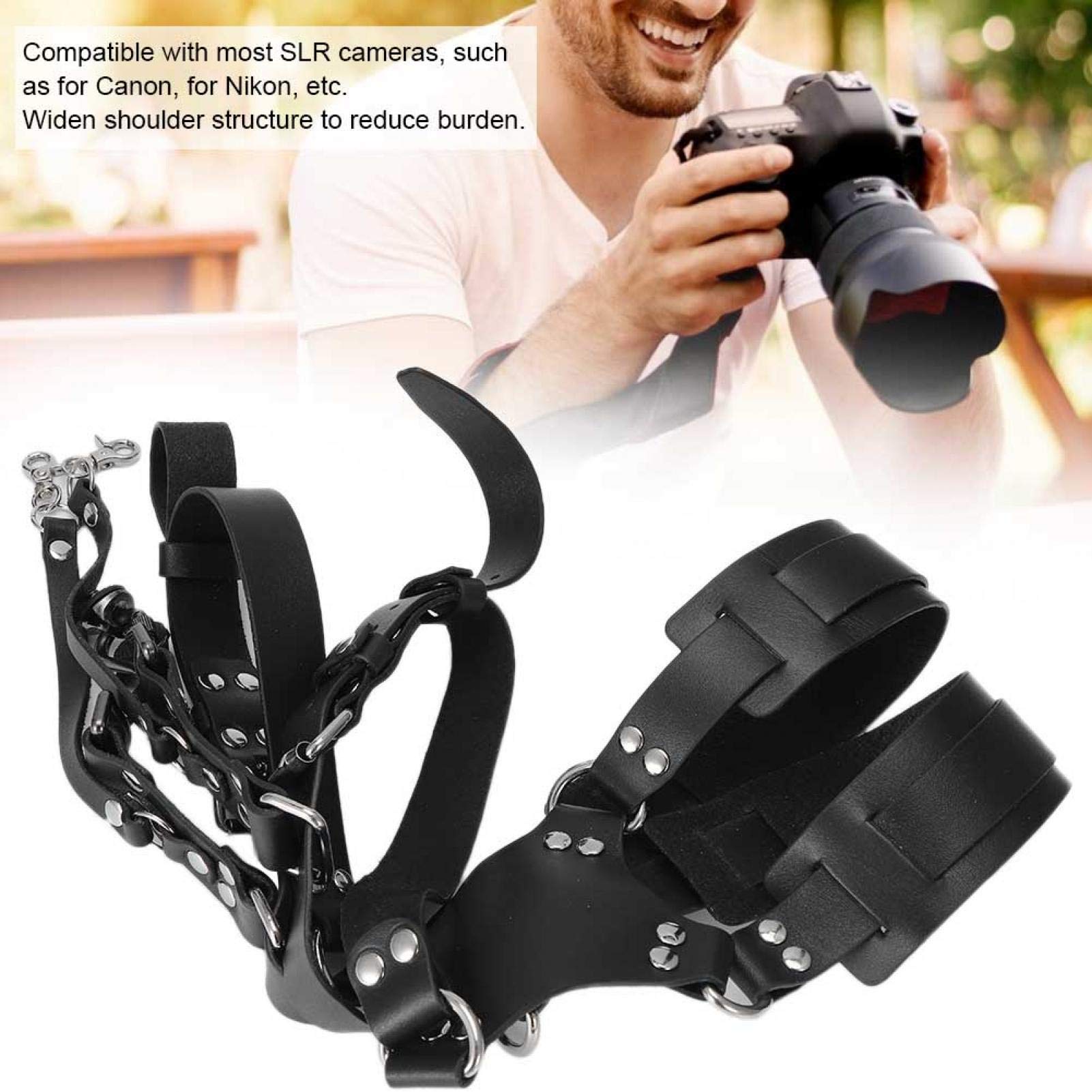 Atyhao Cinturino per Fotocamera Double Breathe Cinturino per Doppia Tracolla in Pelle Accessori per Fotografia DSLR Accessori (Nero)