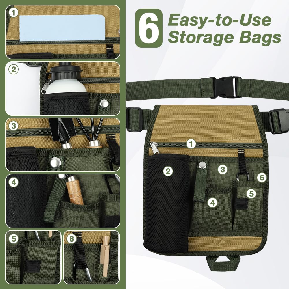 Marsupio per Utensili Giardino, Unisex Maneggevole Giardino Giardinaggio Fioraio Vita Cintura Degli Attrezzi Borsa Titolare, Design Multitasche, Adatto a Giardinieri, Carpentieri e Operai