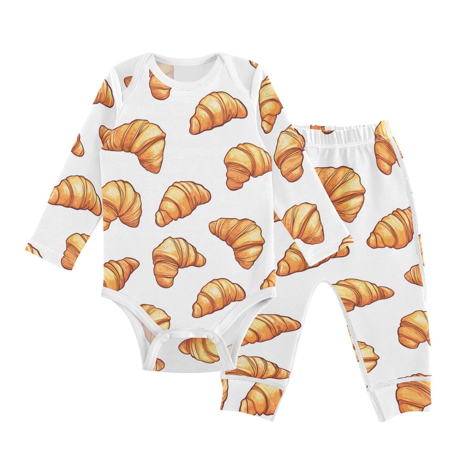 vvfelixl Baby Bodysuits Pants Sets Cute Croissants Pattern Long Sleeve Baby Onesie Clothes for Boys Girls 3-6M