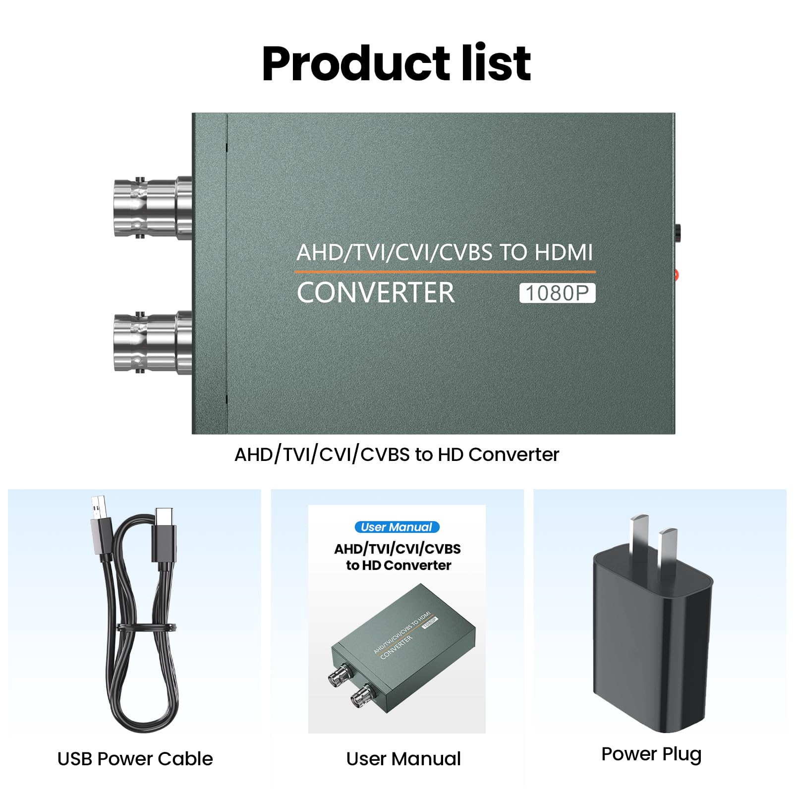 Adattatore AHD/TVI/CVI/CVBS a HDMI (con Loop Out), convertitore da BNC a HDMI per monitor HDTV DVR rileva automaticamente Full HD 720P/1080P/3MP/4MP/5MP/8MP