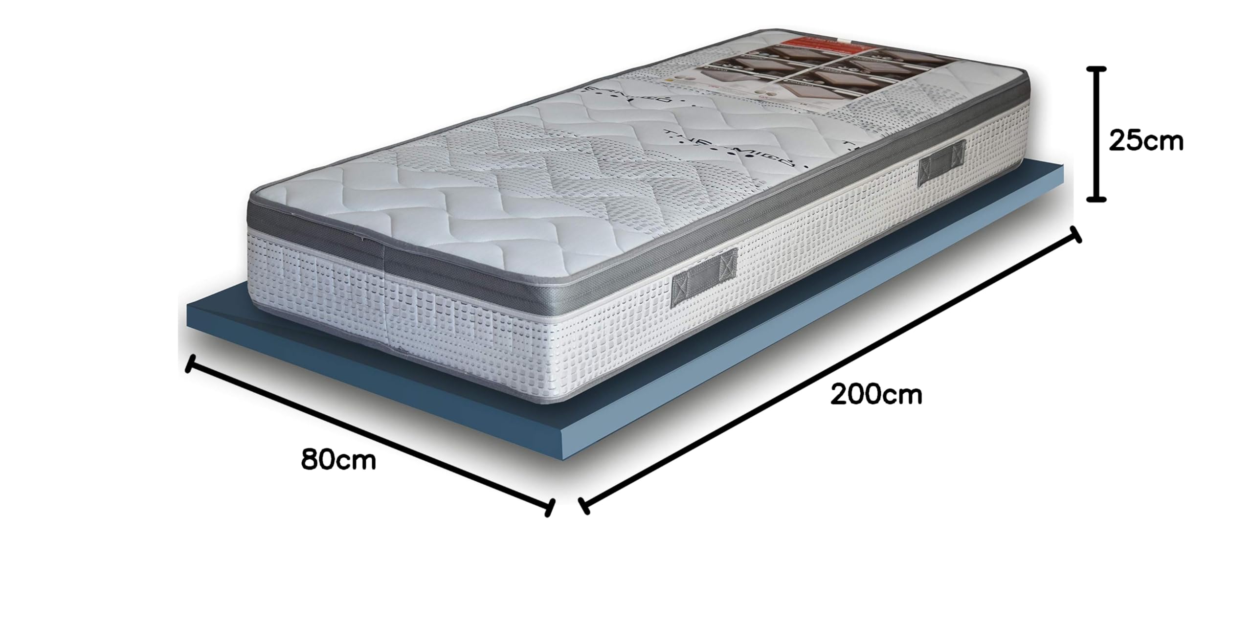 EcoDream Materasso Singolo a Molle Rigido 80x200 cm - Alto 25 cm, Duro Ortopedico, con Molle Bonnel Biconiche, Tessuto Thermico e Fascia Traspirante - Presidio Medico - Made in Italy