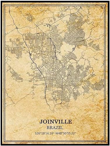 TANOKCRS Joinville Brasil - Póster vintage para pared, diseño de mapa, arte de viaje, recuerdo, decoración del hogar, 9 x 11 pulgadas, sin marco