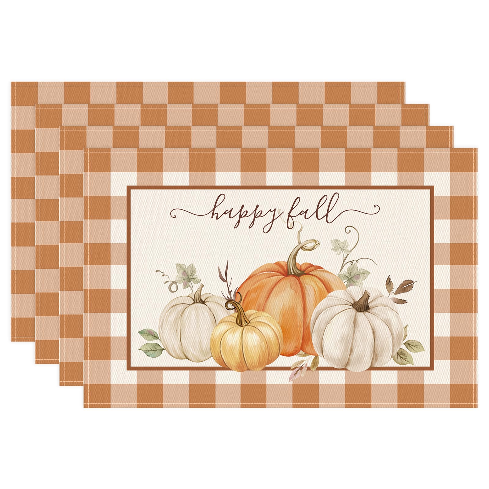 Set of 4 Bonhause Washable Autumn Pumpkins Placemats for Thanksgiving – 12x18 Inch Fall Decor for Indoor/Outdoor Dining
