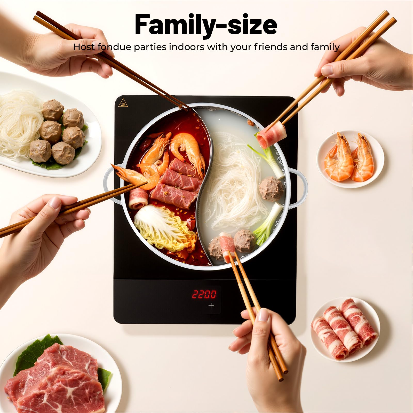 Hot Pot in acciaio inox con divisore, Hotpot padella divisa con divisorio e coperchio in vetro, pentola Dual Hotpot fornello Shabu Shabu, doppio brodo per fornello a gas a induzione (34 cm)