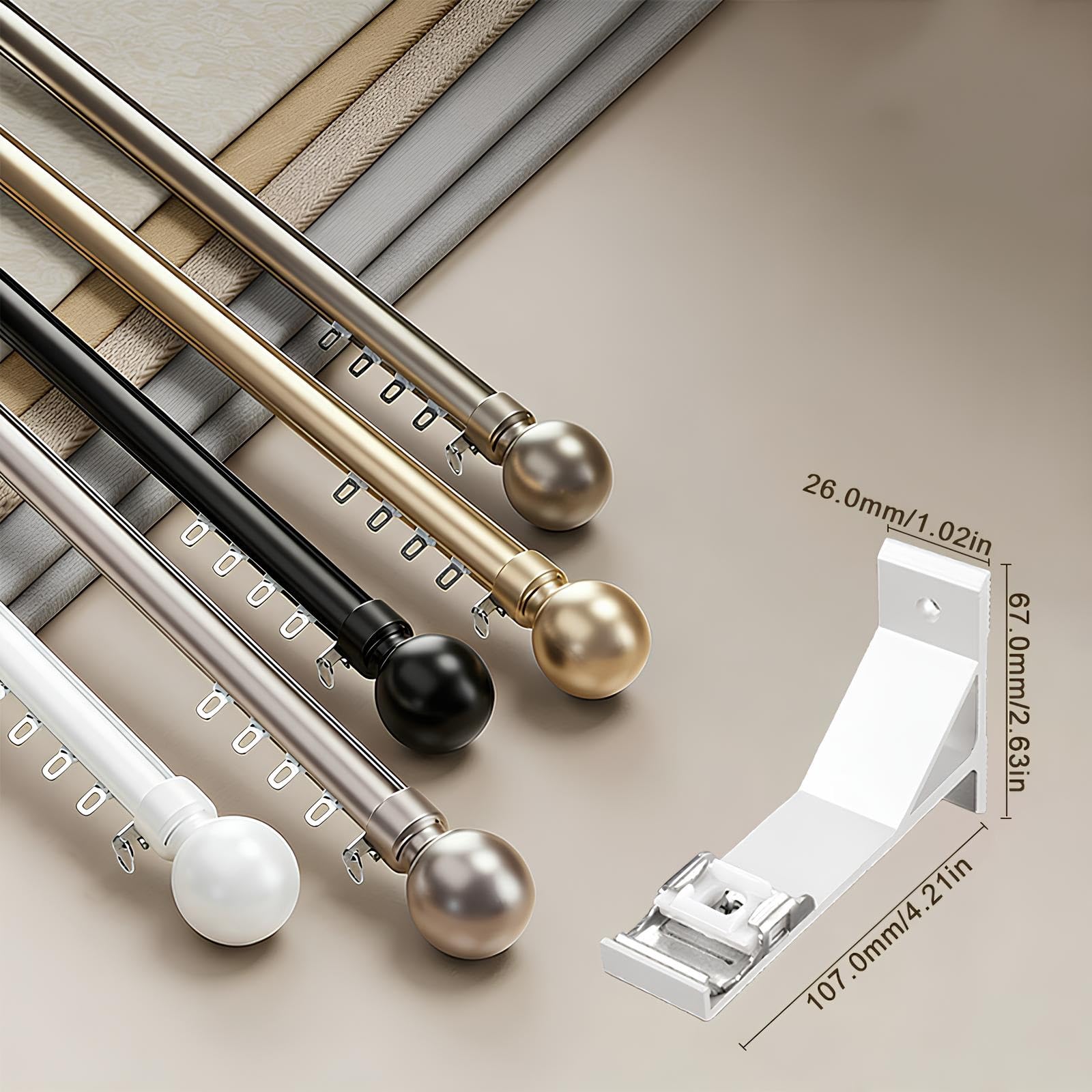 Vorhangschiene Aus Aluminiumlegierung Wandmontage | Robuste, Wandmontierte Gardinenstangen 60-600 CM | Rostfreie Gardinenschiene Für Raumtrennwände(Sekt,125cm/4.1ft)