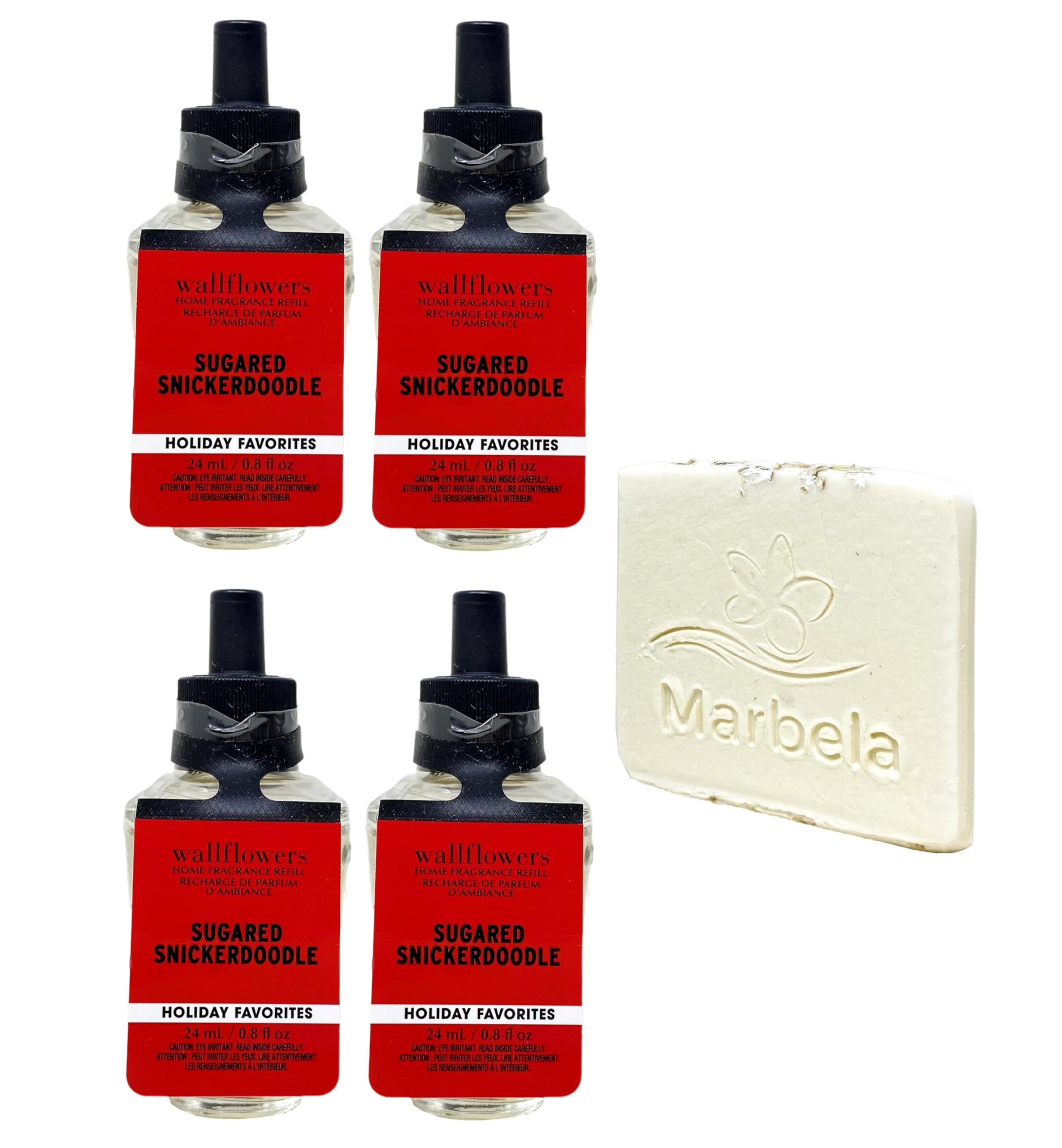 Bath & Body Works Sugared Snickerdoodle 4 Pack Wallflowers Home Fragrance Refill Bundle with a Natural Oats Sample Soap