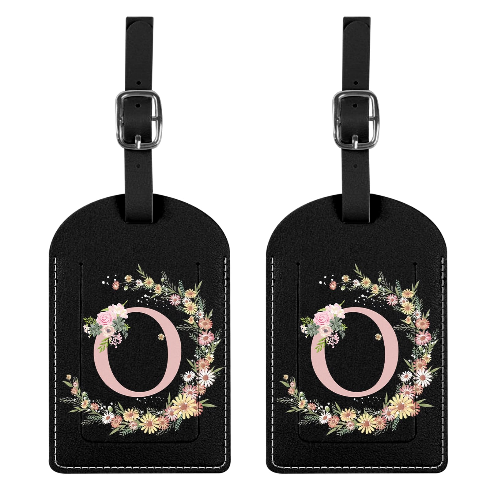 BHAHB 2 Stück Gepäckanhänger,Kofferanhänger mit Anfangs Brief, PU-Leder,ästhetische Niedlich Monogramm Reisetasche Etiketten für Frauen Mädchen (Black Letter-O)