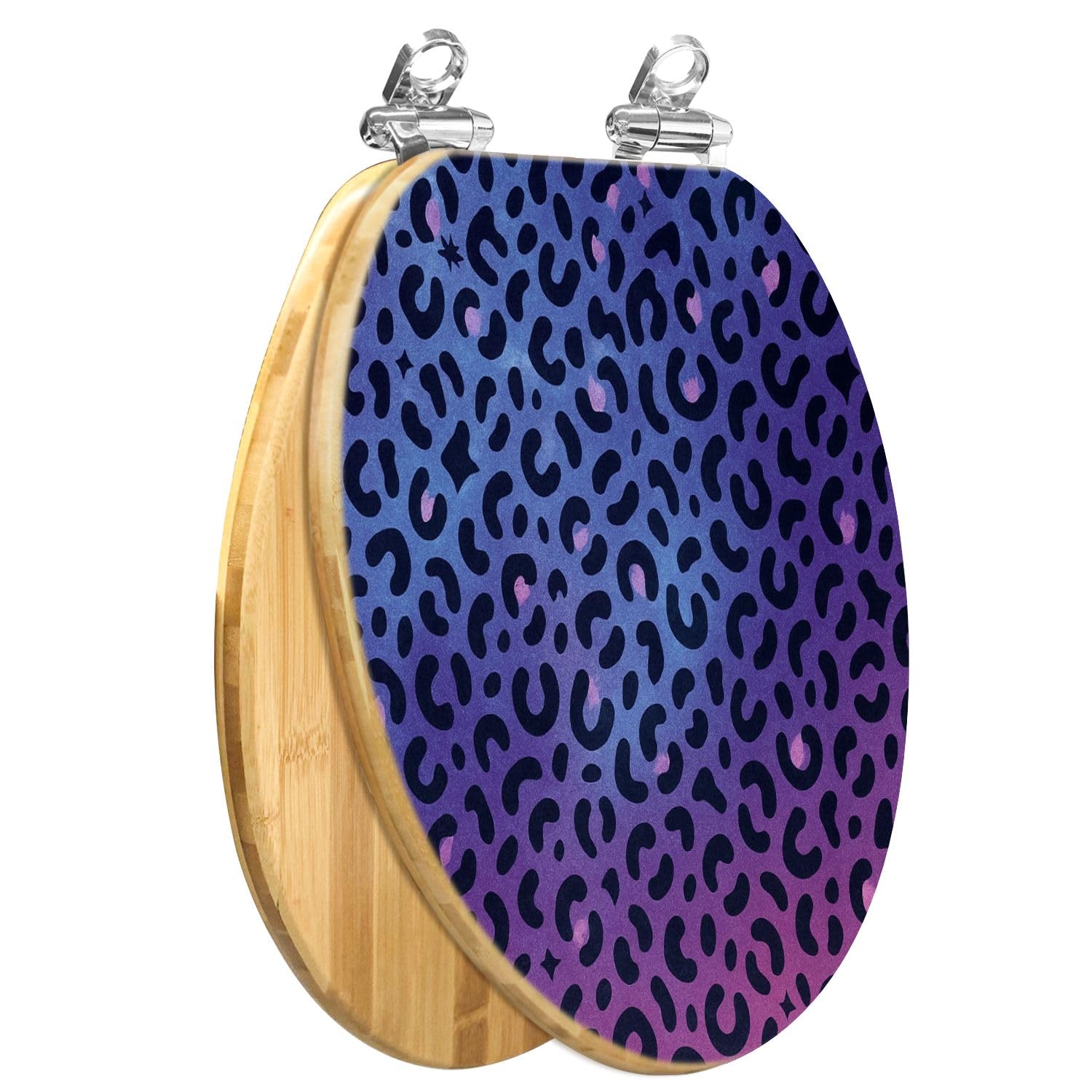 Asiento De Inodoro Decorativo Alargado De Madera para Baño, con Estampado De Piel De Animal Azul Y Rosa, Tapa De Cierre Suave Y Silencioso, Bisagras De Liberación Rápida, con Topes, Fácil De