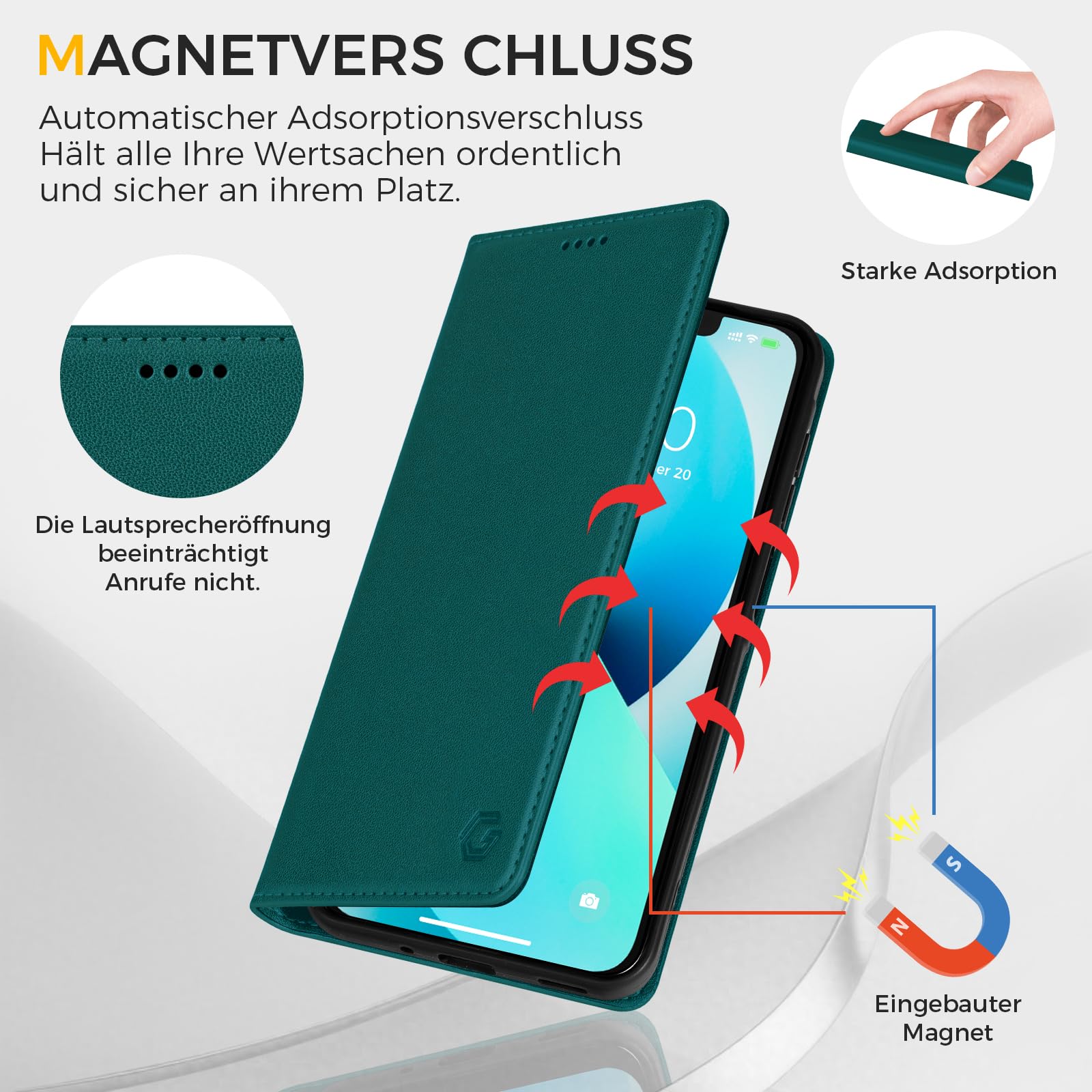Etui na telefon komórkowy iPhone 13, przegródka na karty premium, skóra PU, etui z klapką, funkcja stojaka, etui z klapką do iPhone 13 - zielone