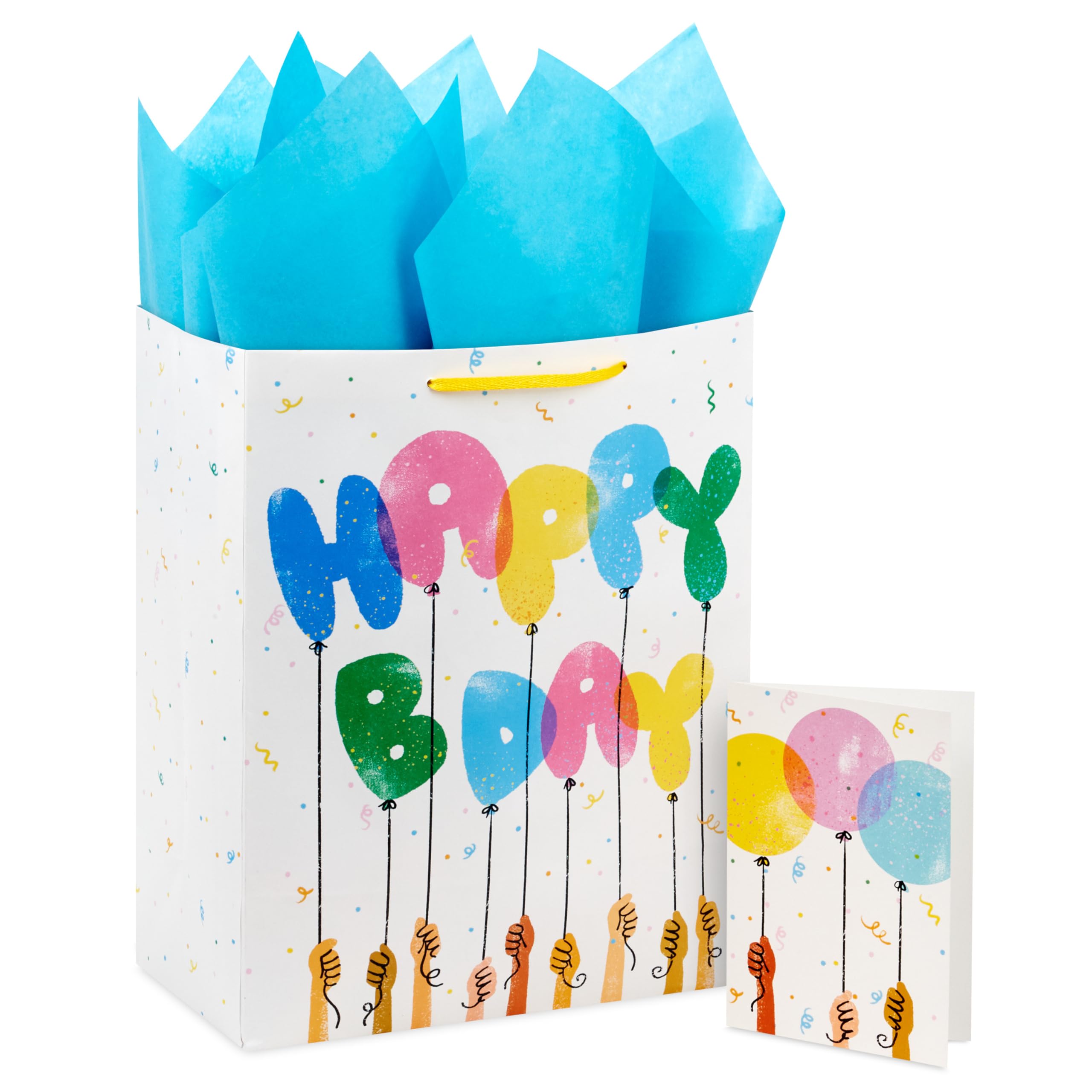 Hallmark 13" Large Gift Bag with Tissue Paper and Card (Happy Bday Balloons) for Kids, Grandchildren, Friend, Coworkers