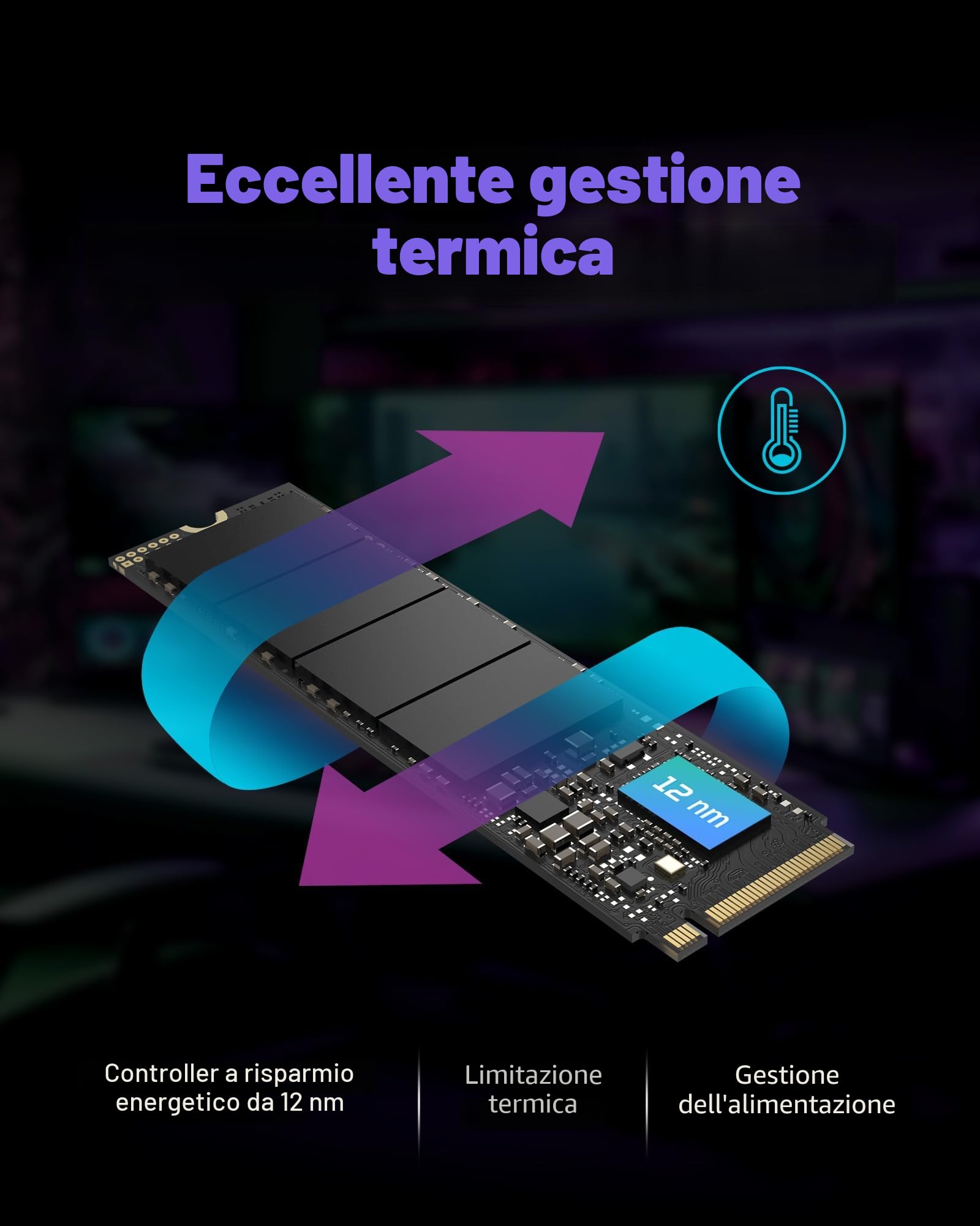 Acer SSD Predator GM7 da 2TB, M.2 2280 PCIe Gen4 x4 NVMe 2.0, Fino a 7400 MB/s, Con Tecnologia HMB+SLC, Unità SSD Interna per PC Portatile, Desktop e PS5