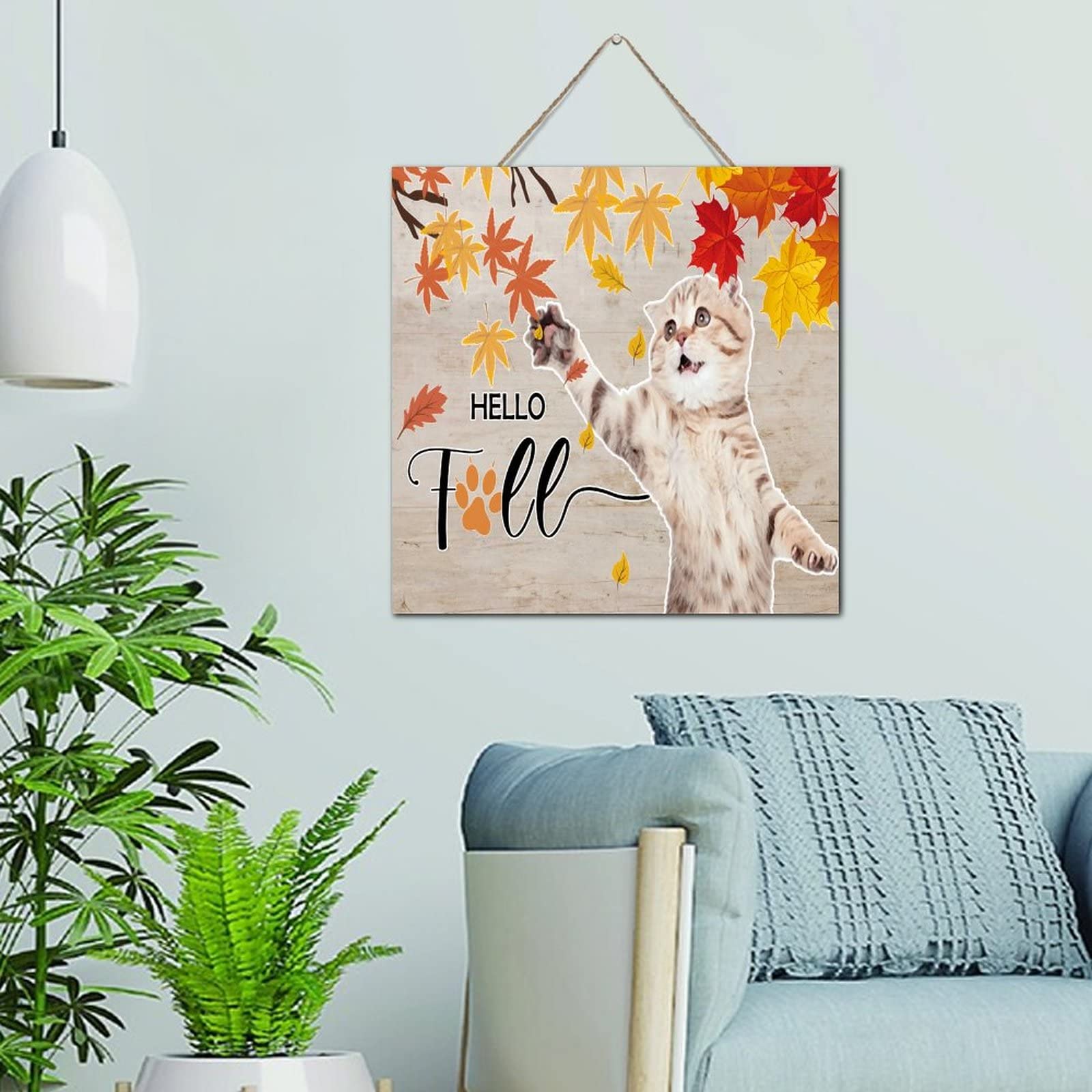 Panneau en bois Hello Fall : pour les amoureux des chats passionnés de déco