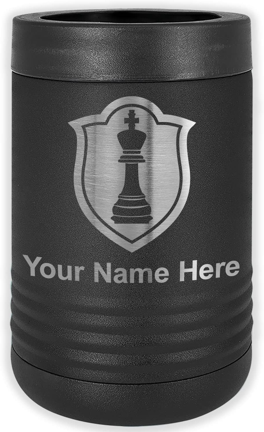 LaserGram Personalized 12 oz. Stainless Steel Can & Bottle Insulator, Chess King – Keeps Drinks Cold Longer (Gray)