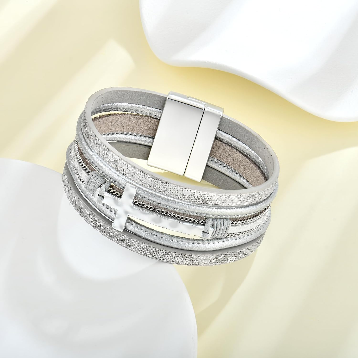 Leather Wrap Bracelets Cross Bracelets Trendy Layered Bracelet for Women Stackable Bracelet Jewelry Birthday Christmas - Image 2