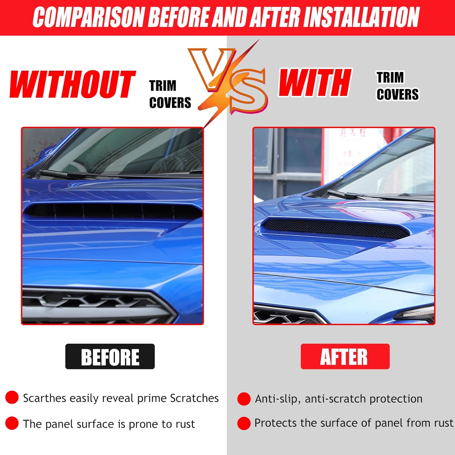 Yinanlutos Hood Air Vent Cover Trim Compatible With Subaru WRX 2022 2023 2024 2025 Accessories Stainless Steel Front Engine Hood Scoop Grille Grille Cover Trim 1PCS (Black)