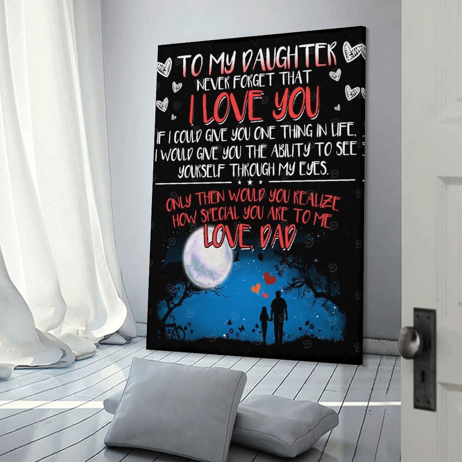 Junmoney To My Daughter - Never Forget That I Love You Home Decor Wall Art 24x36inch(60x90cm), for Office, Study Or Home Workspace, Home Office Artwork with Decorative Appeal