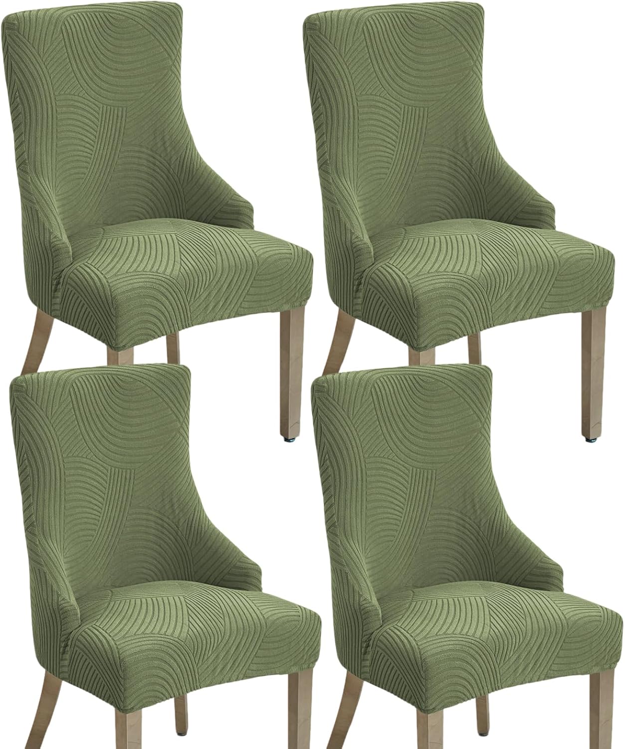 Wingback Dining Chair Covers Stretch Wing Back Side Chair Slipcover Accent Chair Cover Slipcover with Arm Chair Protector Cover for Dining Living Room (Green, 4PCS)