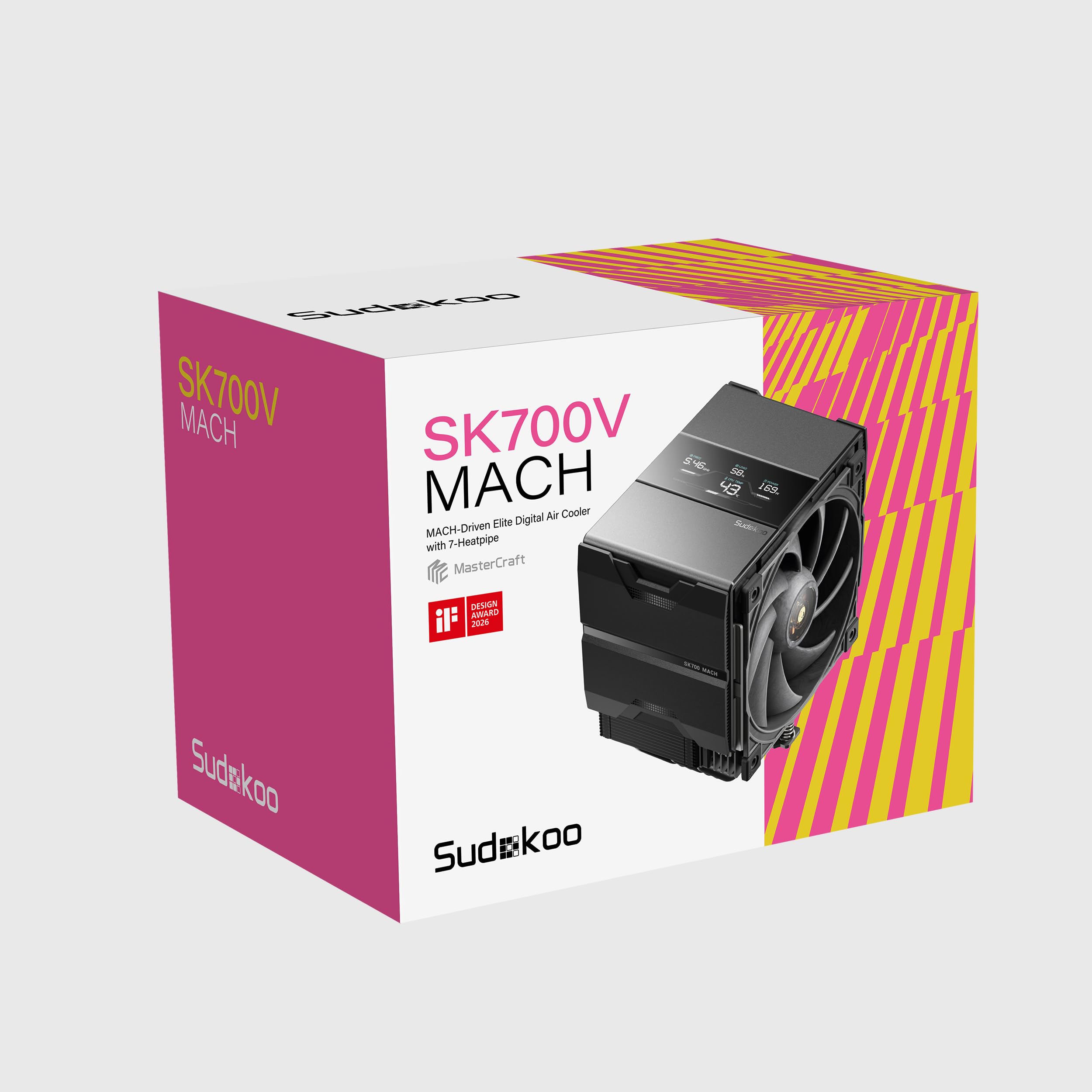 Sudokoo SK700V MACH Disipador CPU: CPU Cooler PC con Pantalla Digital & 120mm PWM Ventilador MACH120 - Ventilador CPU 7 HeatPipes para AMD AM5 & Intel LGA 1851/1700/1200/115X, TDP 280W,Montaje Fácil