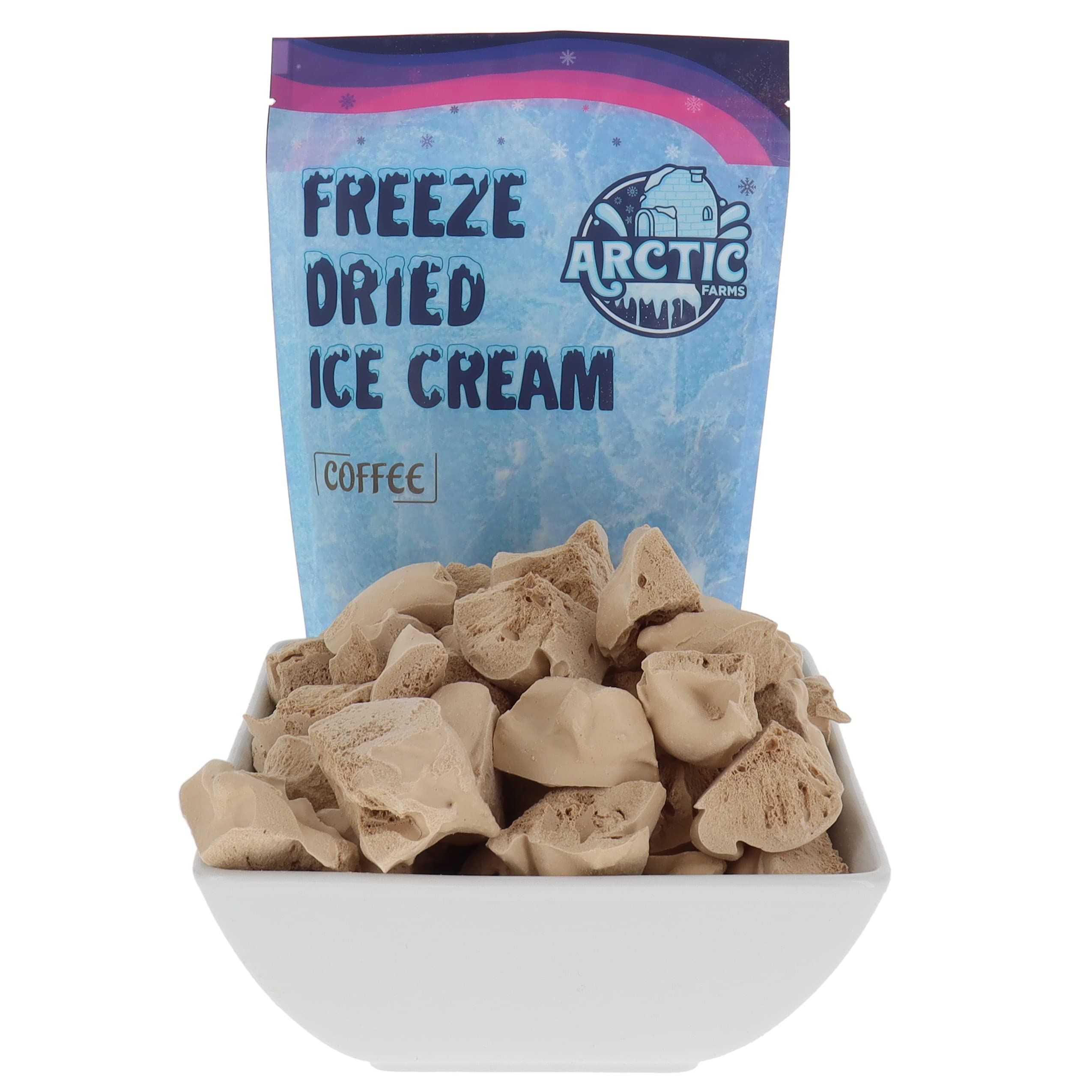 Arctic Farms Freeze Dried Ice Cream Bits Bagged and Boxed - Does Not Melt (Coffee)