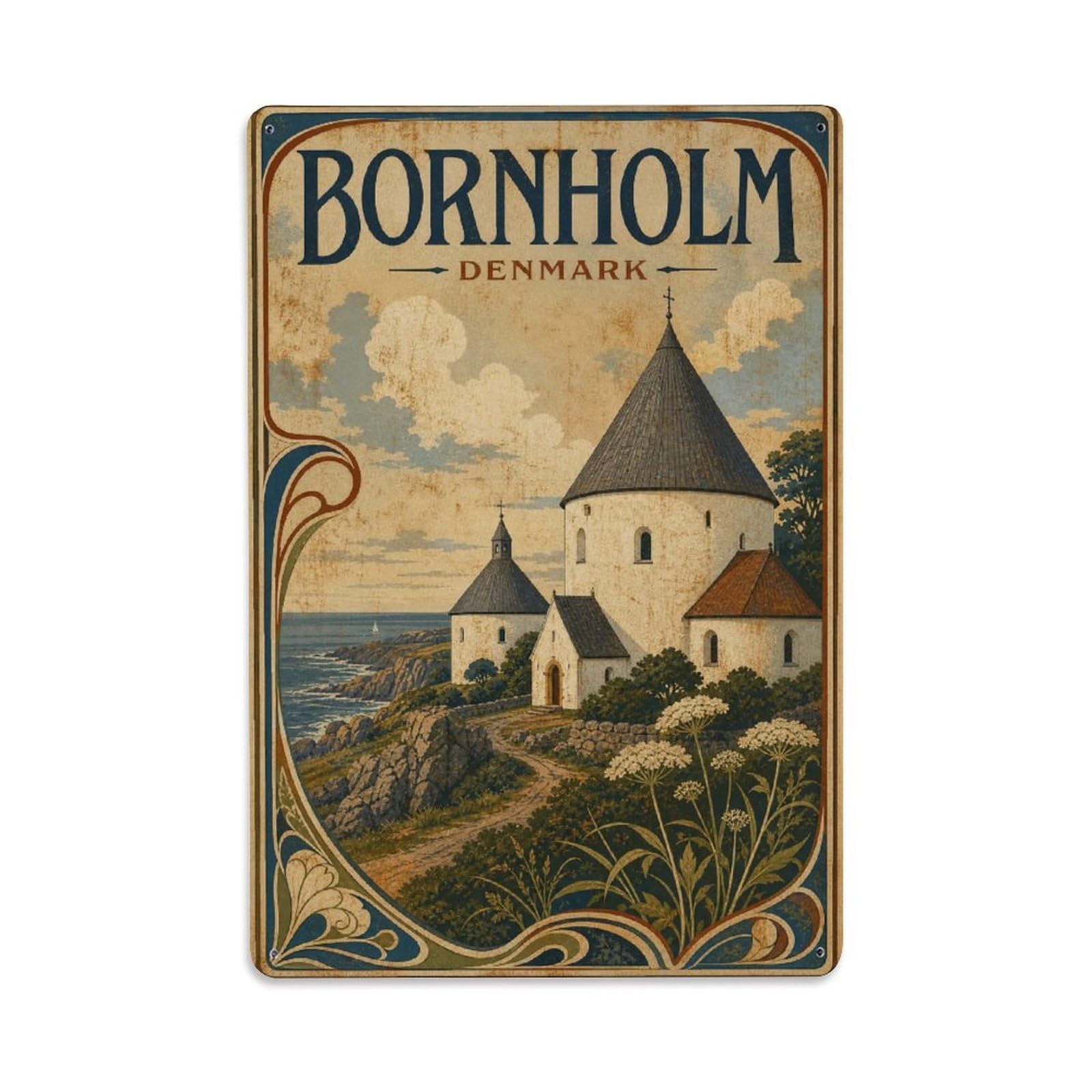 Vintage Travel Denmark Bornholm Metal Tin Sign