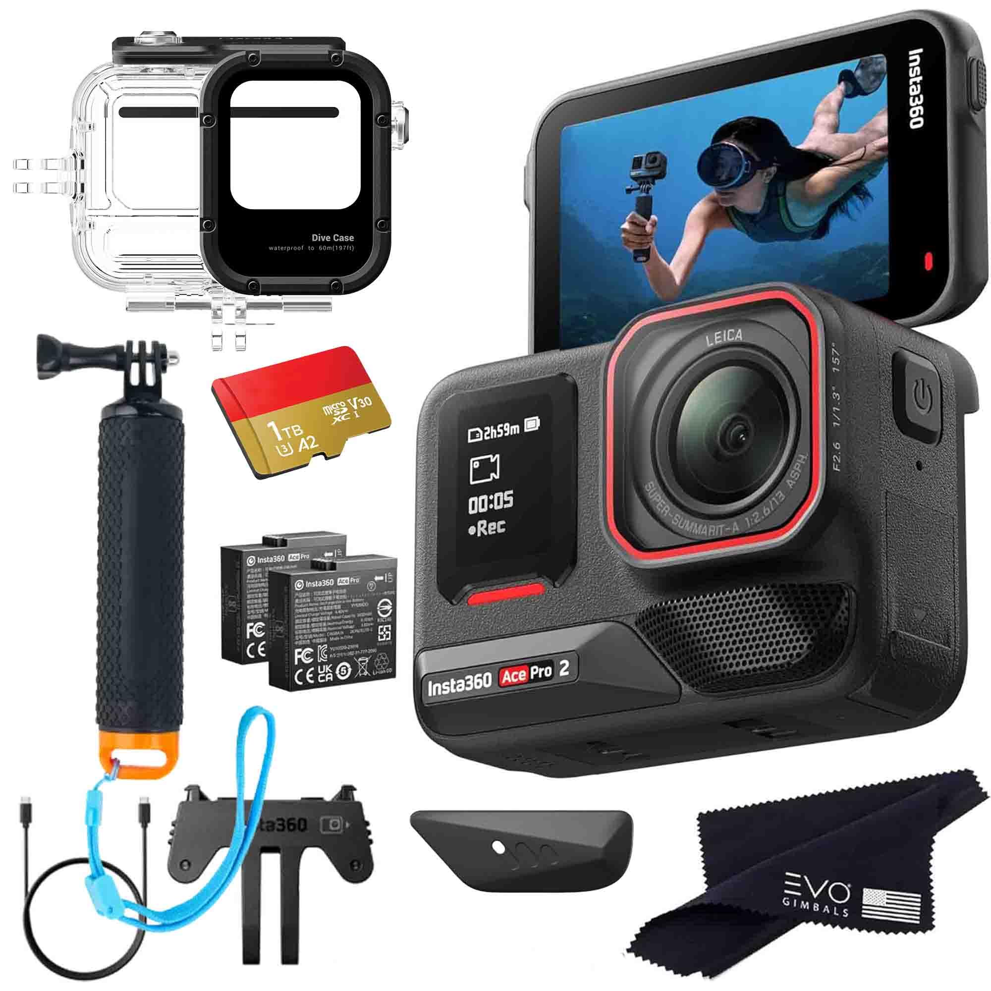 Insta360 Ace Pro 2 Dive Bundle- 8K Waterproof Action Camera Co-Engineered with Leica, Flagship 1/1.3" Sensor, 8K30, 2.5" Flip Screen|Includes Dive